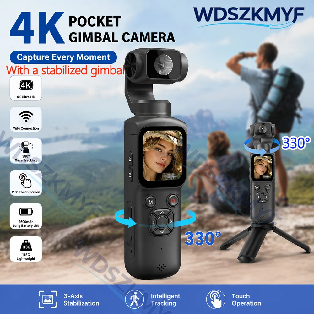 Car Accessories Online - 330 ° フェイストラック4KポータブルアクションカメラデスクトップスタンドWIFI YouTube Vlog用 エントリービデオ録画用アクションカメラ