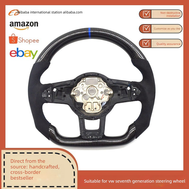 Steering Wheel Cover - ゴルフ7GTIGolf7カーボンファイバーRLINEステアリングホイールハーフフリップブルー補正標準品（ブロックカバー付き）に適合