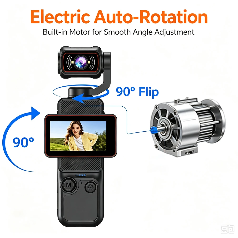 Car Accessories Online - 新しいポケットサイズのハンドヘルドVlogカメラ、270 ° 回転可能 120 ° 広角レンズ内蔵フィルライトマイク、WiFiスポーツアクションカメラ