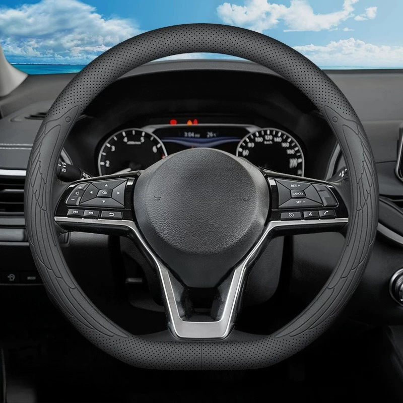Steering Wheel Cover - 革製ステアリングホイールカバー 汗吸収性 ユニバーサルフィット 日産セントラ シルフィ アルティマ