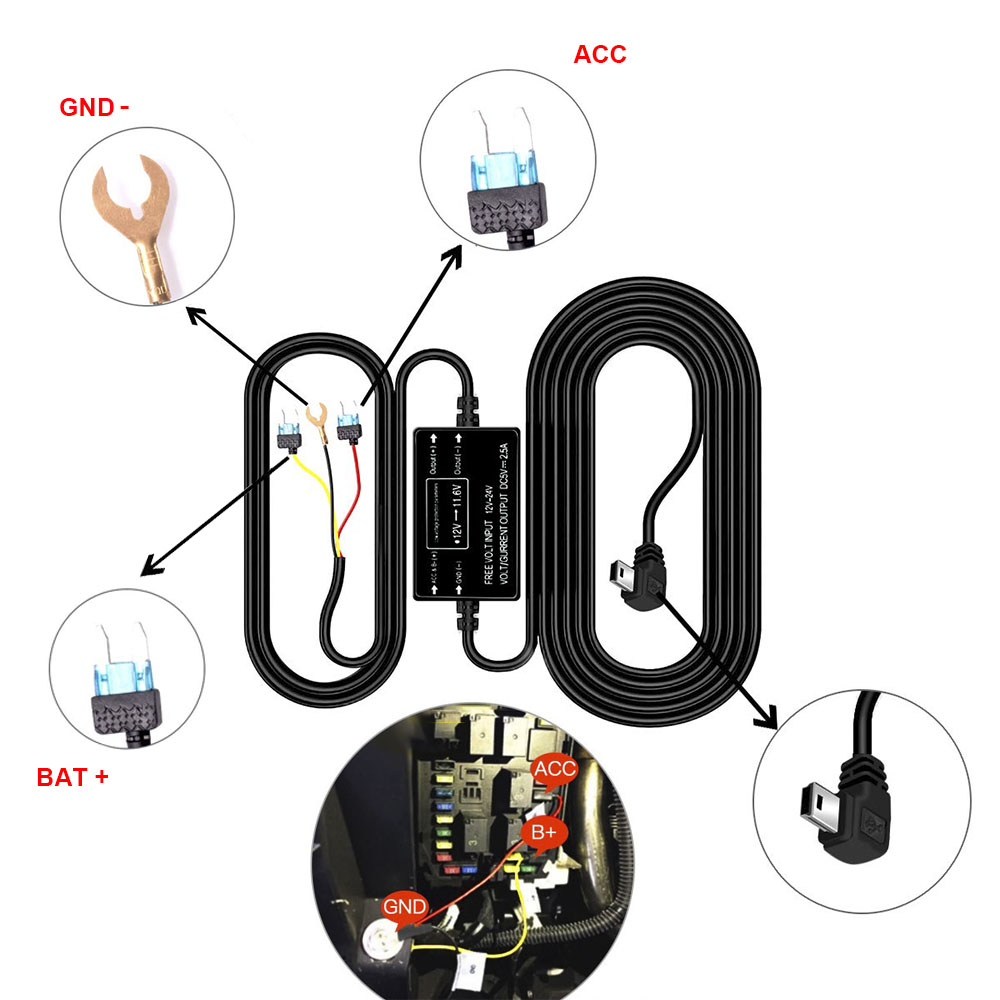HGDO ダッシュカム ハードワイヤーキット ミニUSBポー - Car Accessories Online のレビューと価格