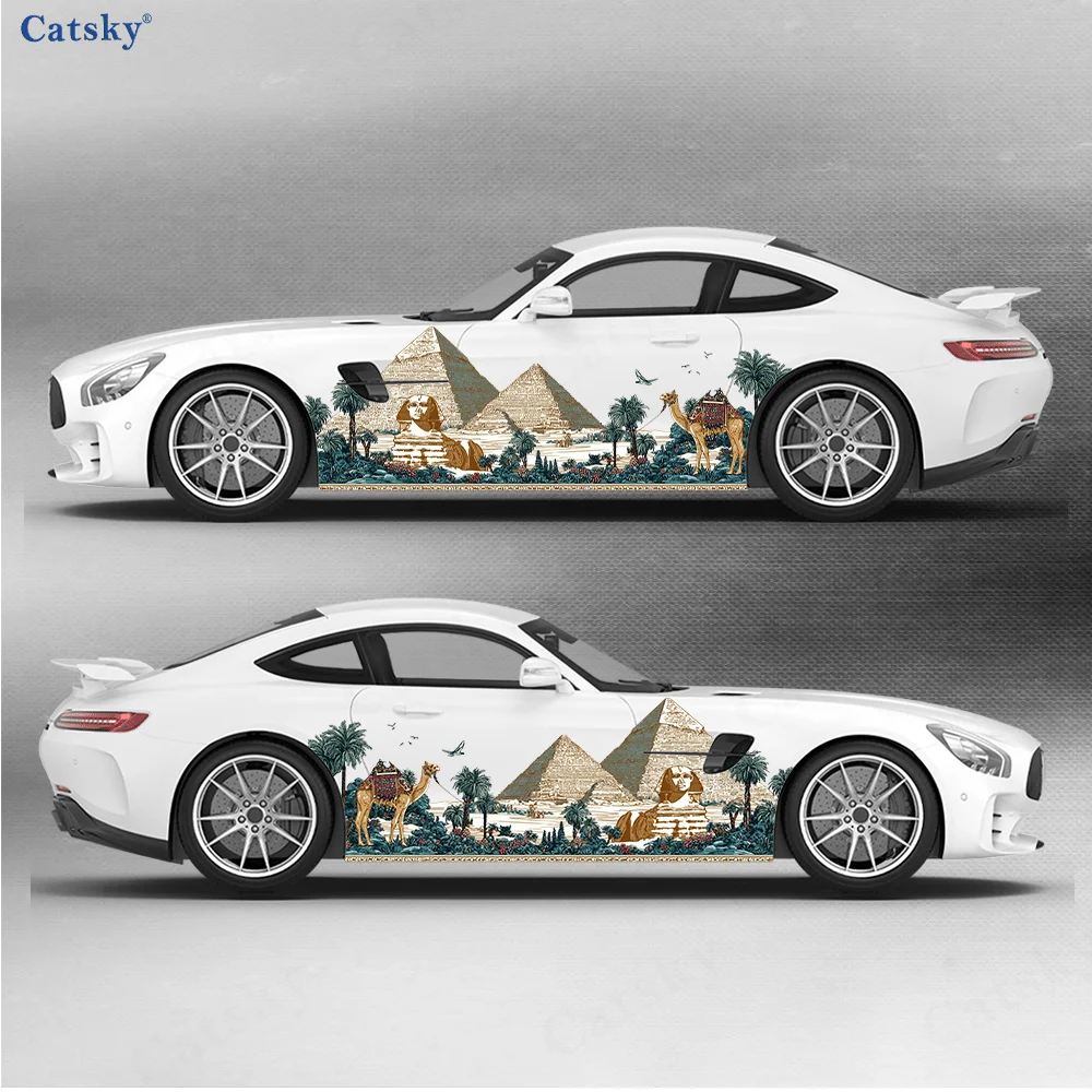 砂漠エジプトのピラミッドとラクダの車サイドカーラップ、自己粘 - Car Accessories Egypt のレビューと価格